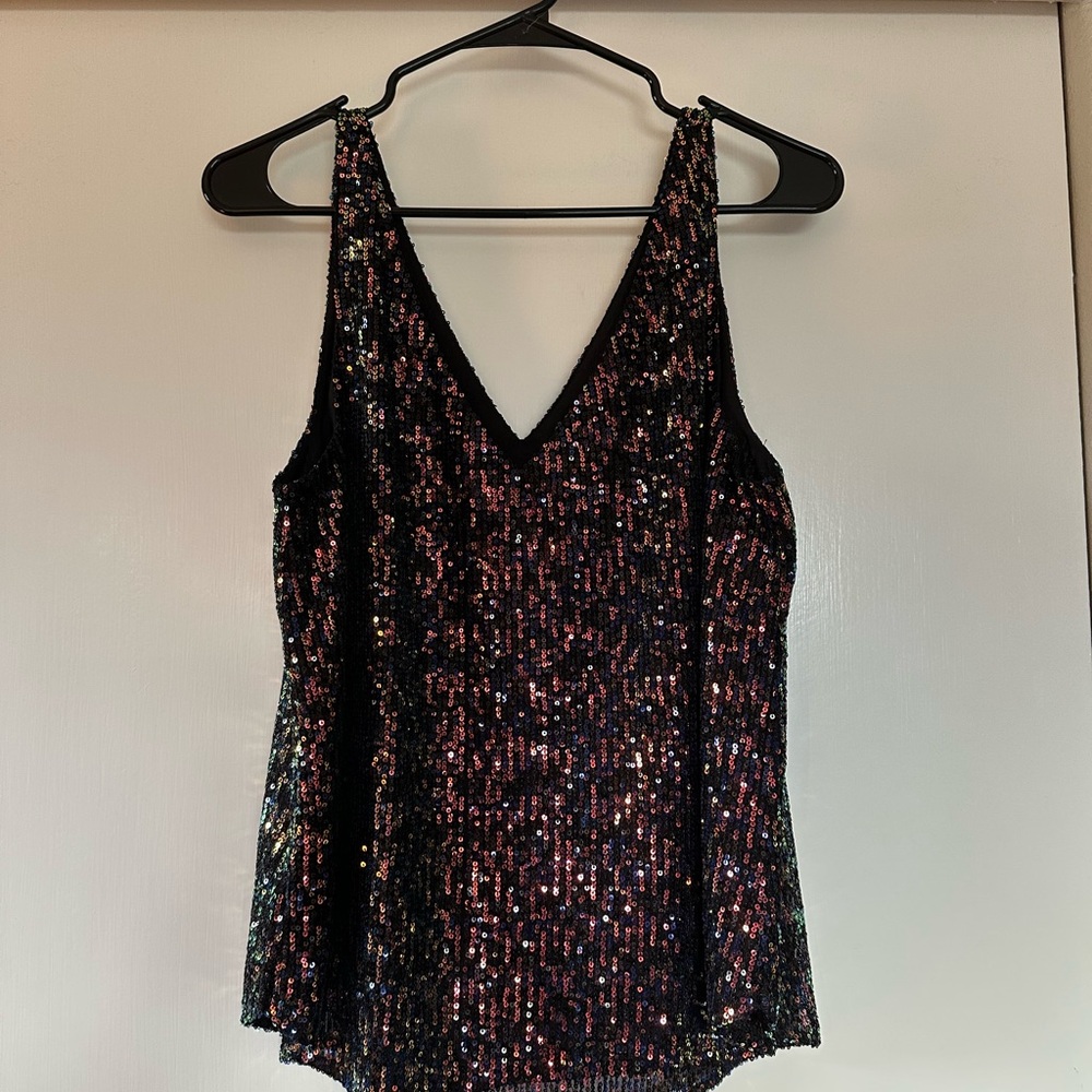 LOFT Black Sequin V-Neck Tank Top